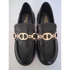 Rouge Helium Women Slip On Casual Low Chunky Heel Gold Chain Loafer, Size 8